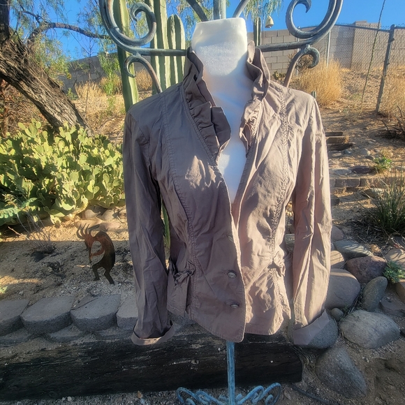 Whimsie Khaki Green Ruffled Fitted Jacket - Picture 3 of 4